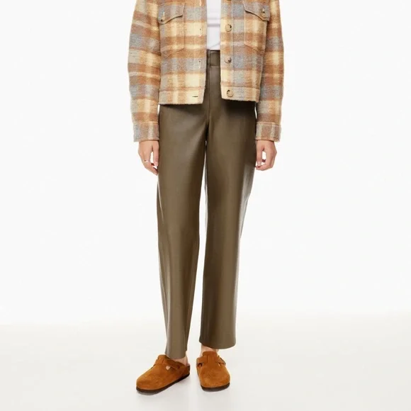 Aritzia Olive Green Straight-Leg Pants - Picture 3 of 9